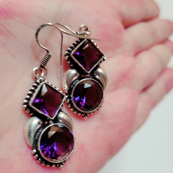 Amethyst 925 Silver Earrings - Picture 1 of 5